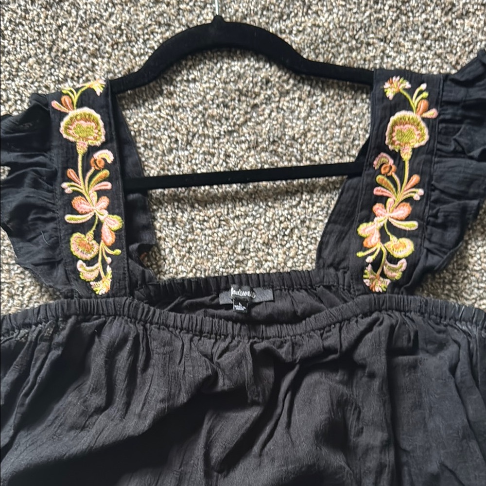 Madewell Black Tank Top with Floral Embroidered Straps - Picture 3 of 3